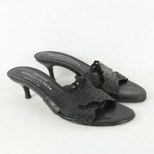 Donald J. Pliner Women's Size 8 Black Lazer Cut Cross Strap Leather Mule Sandals